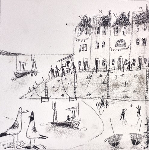 Coastal Sketch IV by Rebecca Lardner - Original Drawing on Mounted Paper